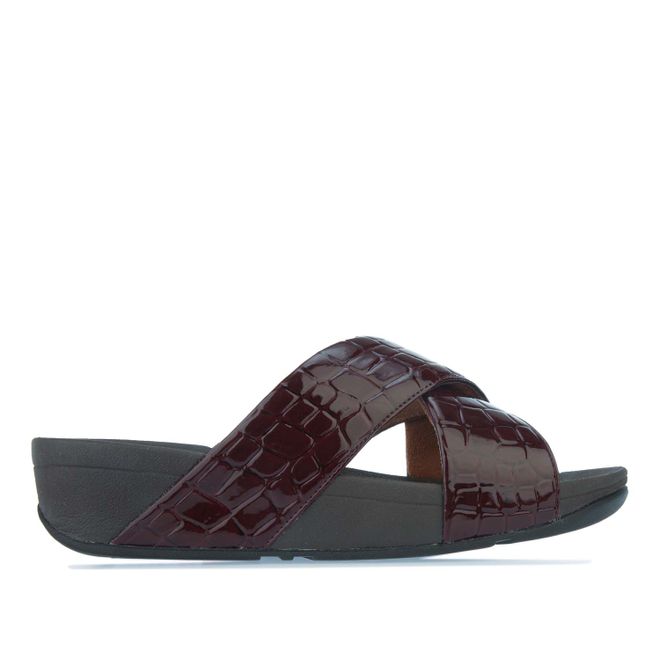 Womens Lulu Patent Croc-Print Slide Sandals