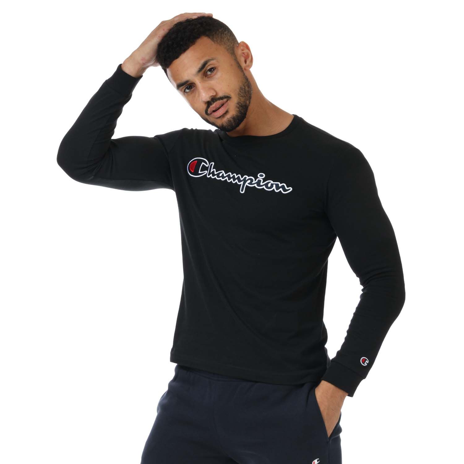 damp zone for mig Black Champion Mens Rochester Long Sleeve T-Shirt - Get The Label