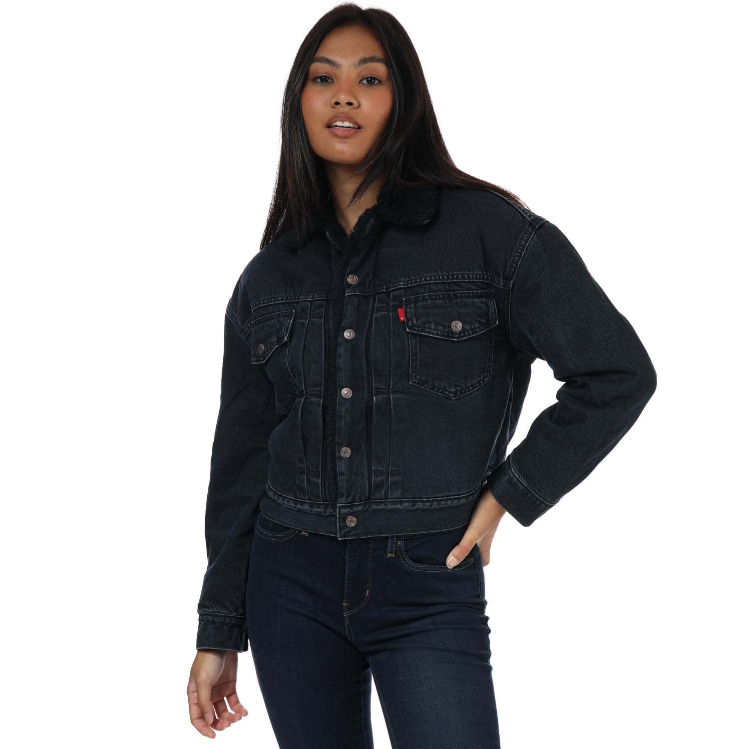 Dark Blue Levis Womens Heritage Sherpa Trucker Jacket - Get The Label