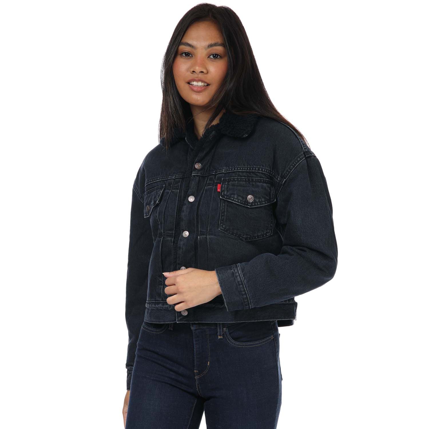 Dark Blue Levis Womens Heritage Sherpa Trucker Jacket - Get The Label