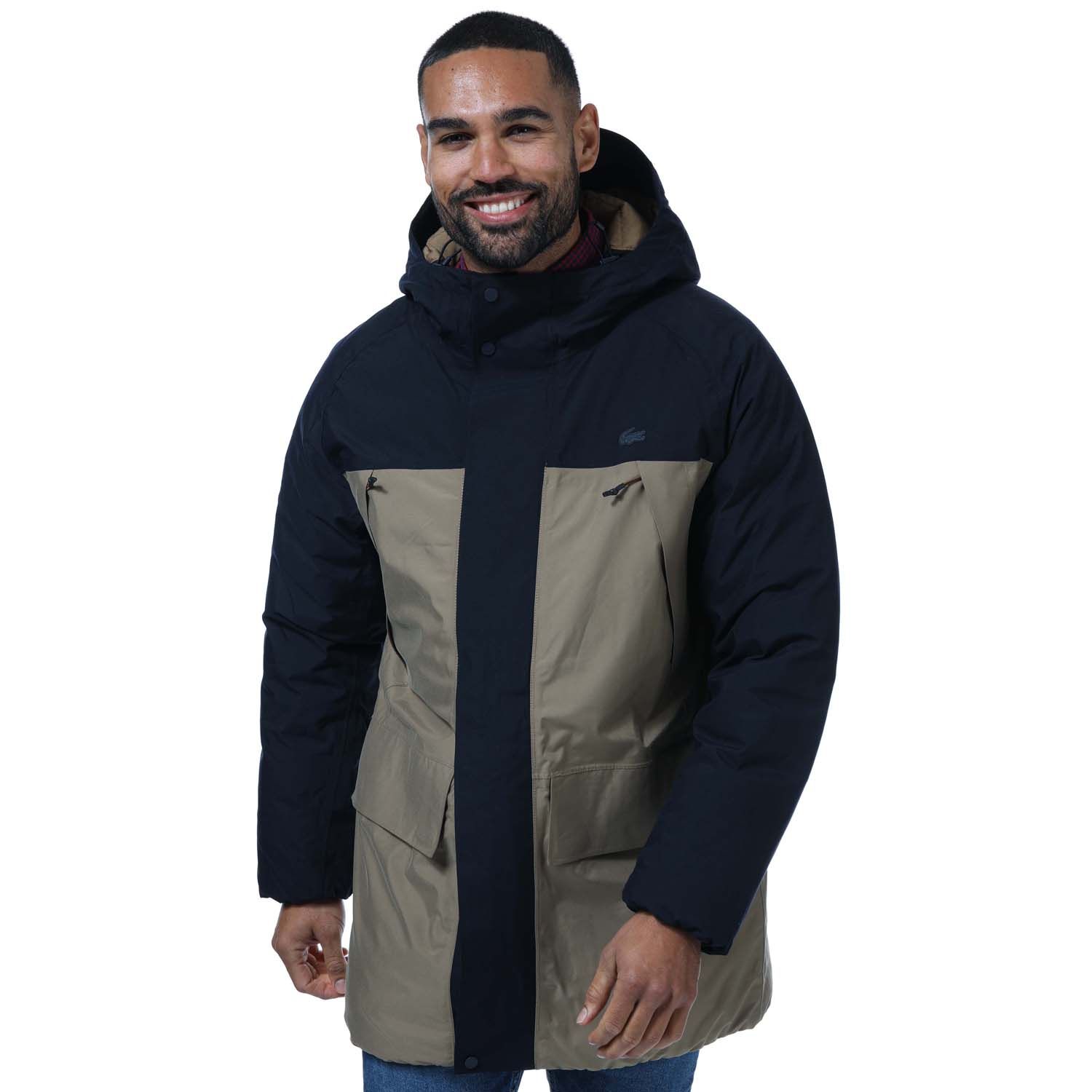 Mens Long Hood Water-Repellent Quilted Parka