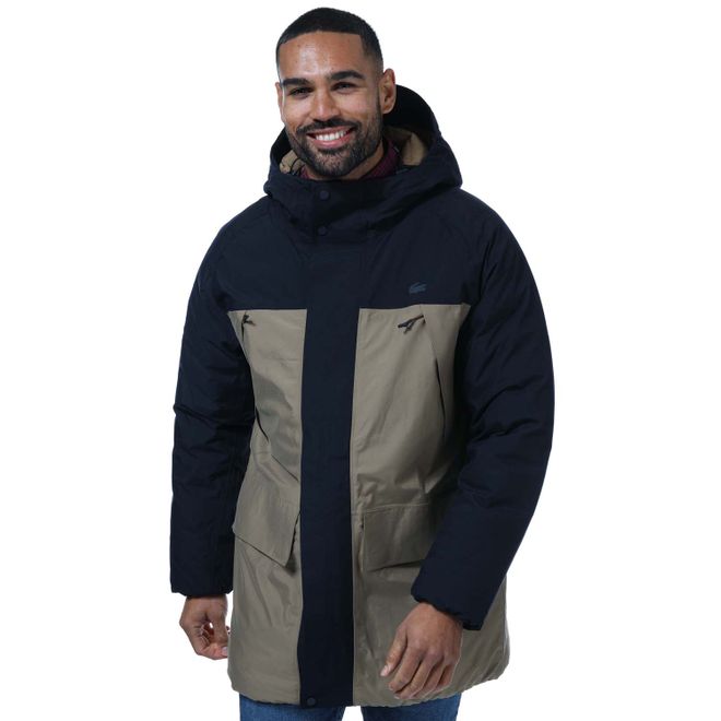 Mens Long Hood Water Repellent Quilted Parker