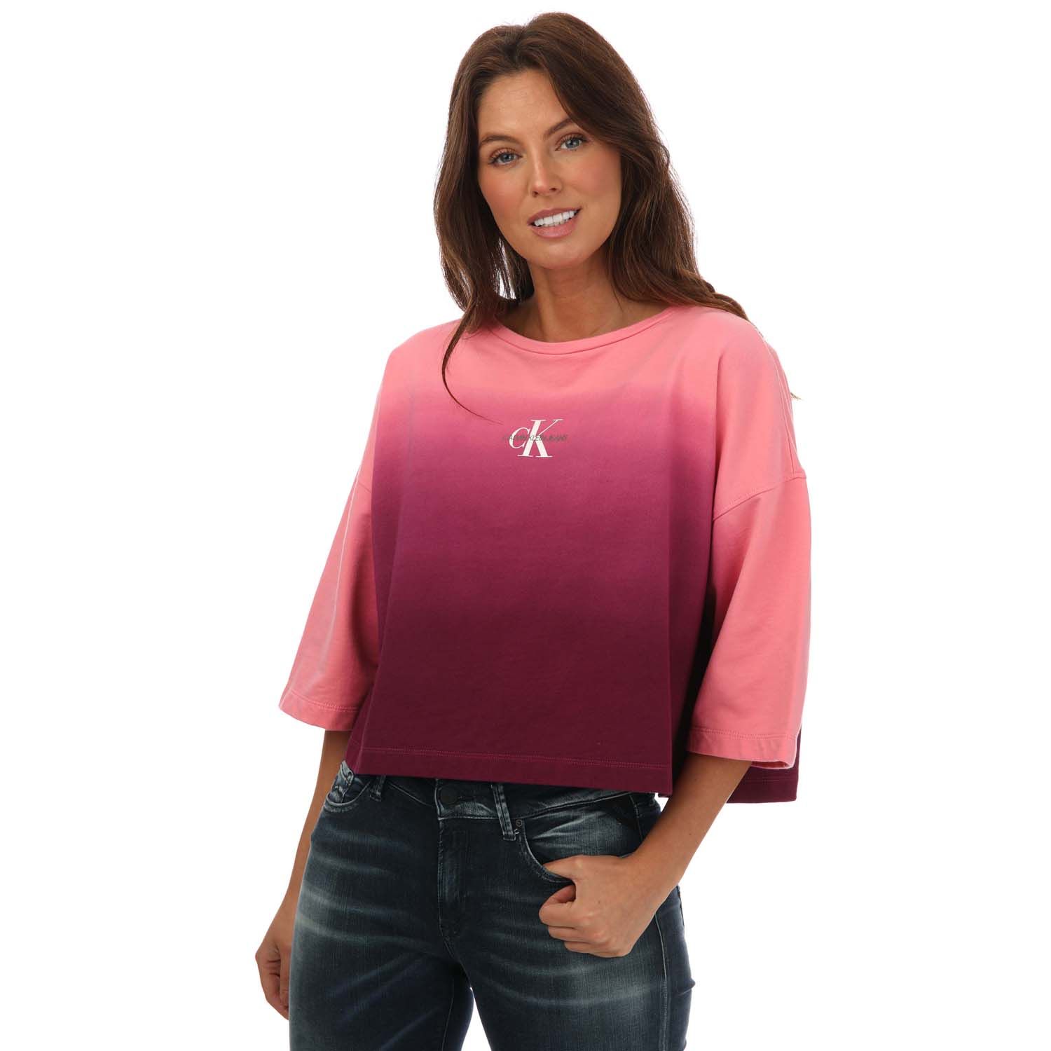 Womens Cropped Dip Dye Short Sleeve T-Shirt