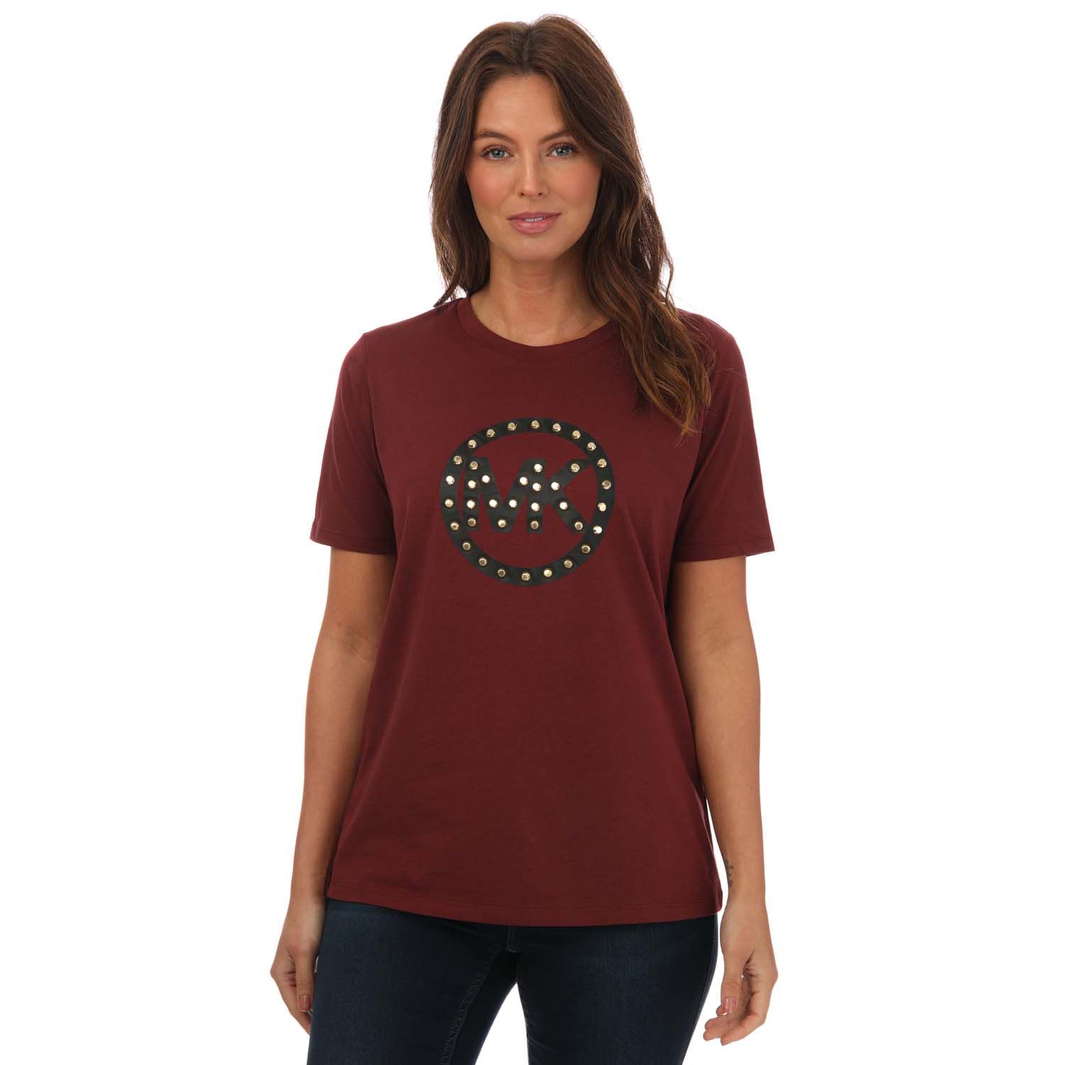 Berry Michael Kors Womens Studded Logo T-Shirt - Get The Label