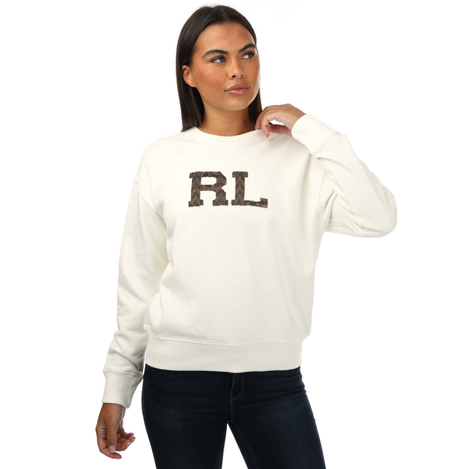 White Ralph Lauren Womens Beaded RL Cotton Terry Sweatshirt - Get The Label