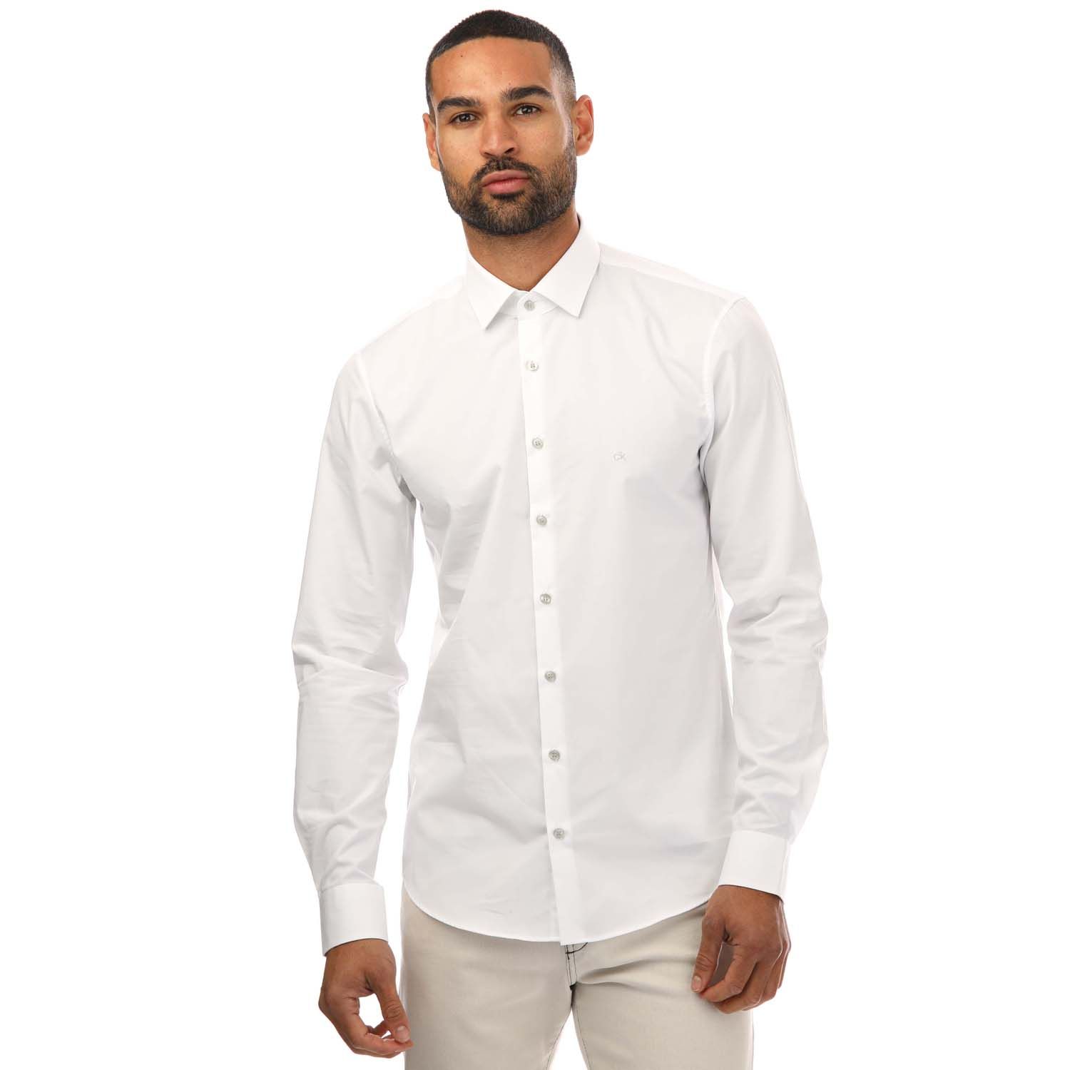 White Calvin Klein Mens Slim Easy Care Shirt - Get The Label