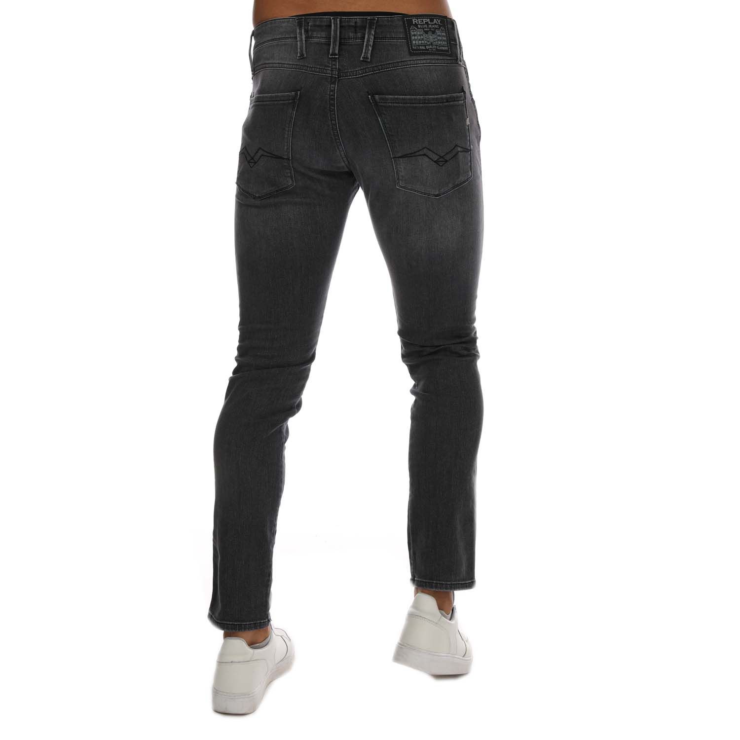 Grey Replay Mens Anbass Slim Fit Stretch Jeans - Get The Label