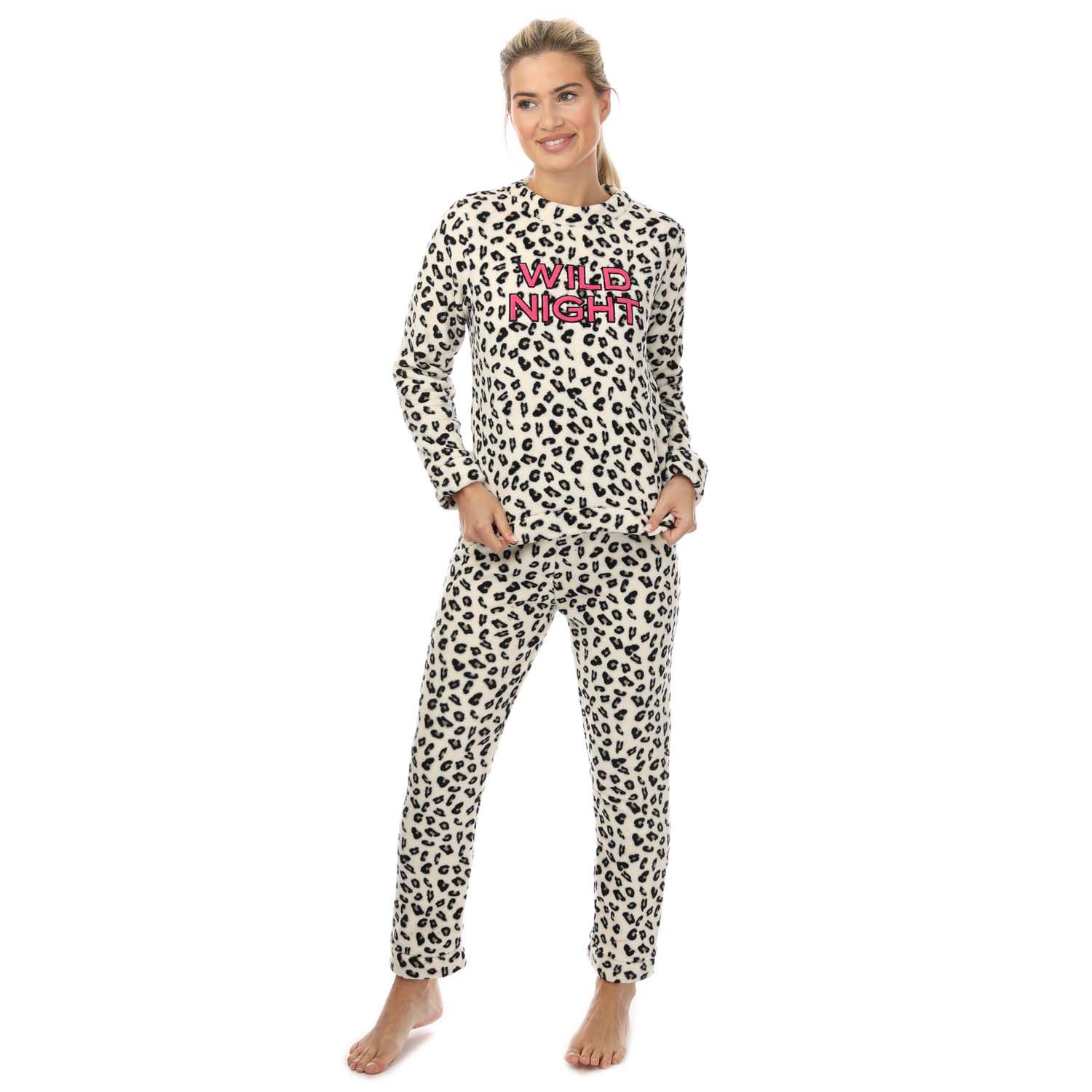 Womens Leopard Print Fleece Pyjama Set