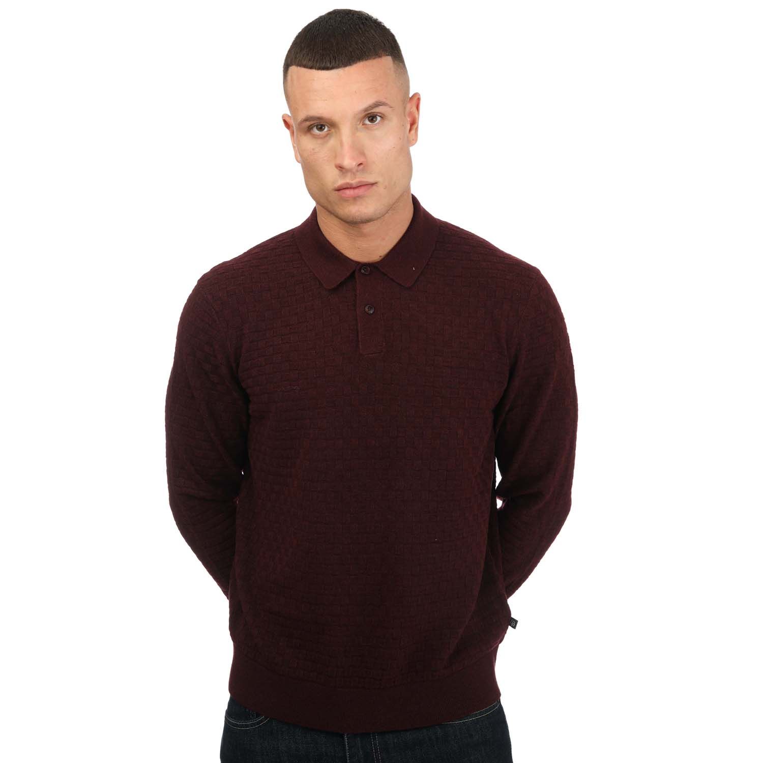 Mens Patter Long Sleeve Knitted Polo Shirt