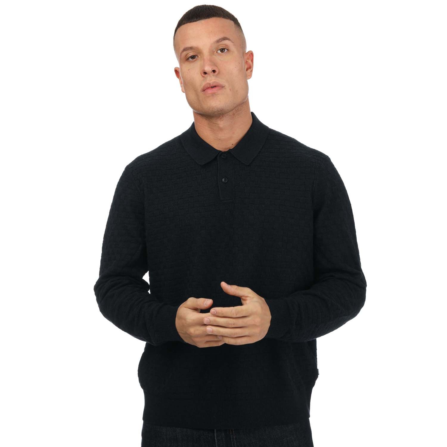 Mens Patter Long Sleeve Knitted Polo Shirt