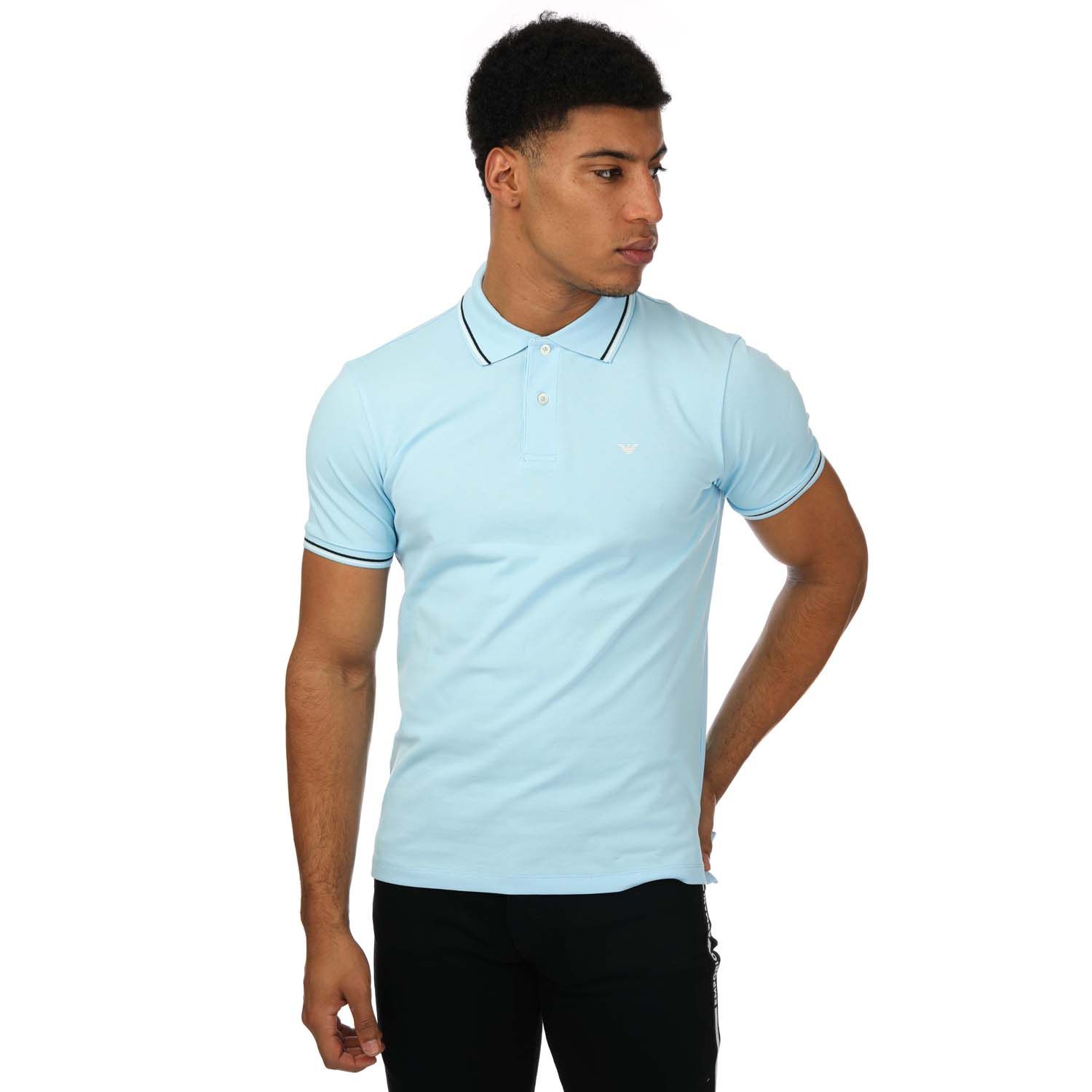 Blue Armani Mens Stretch Pique Polo Shirt - Get The Label