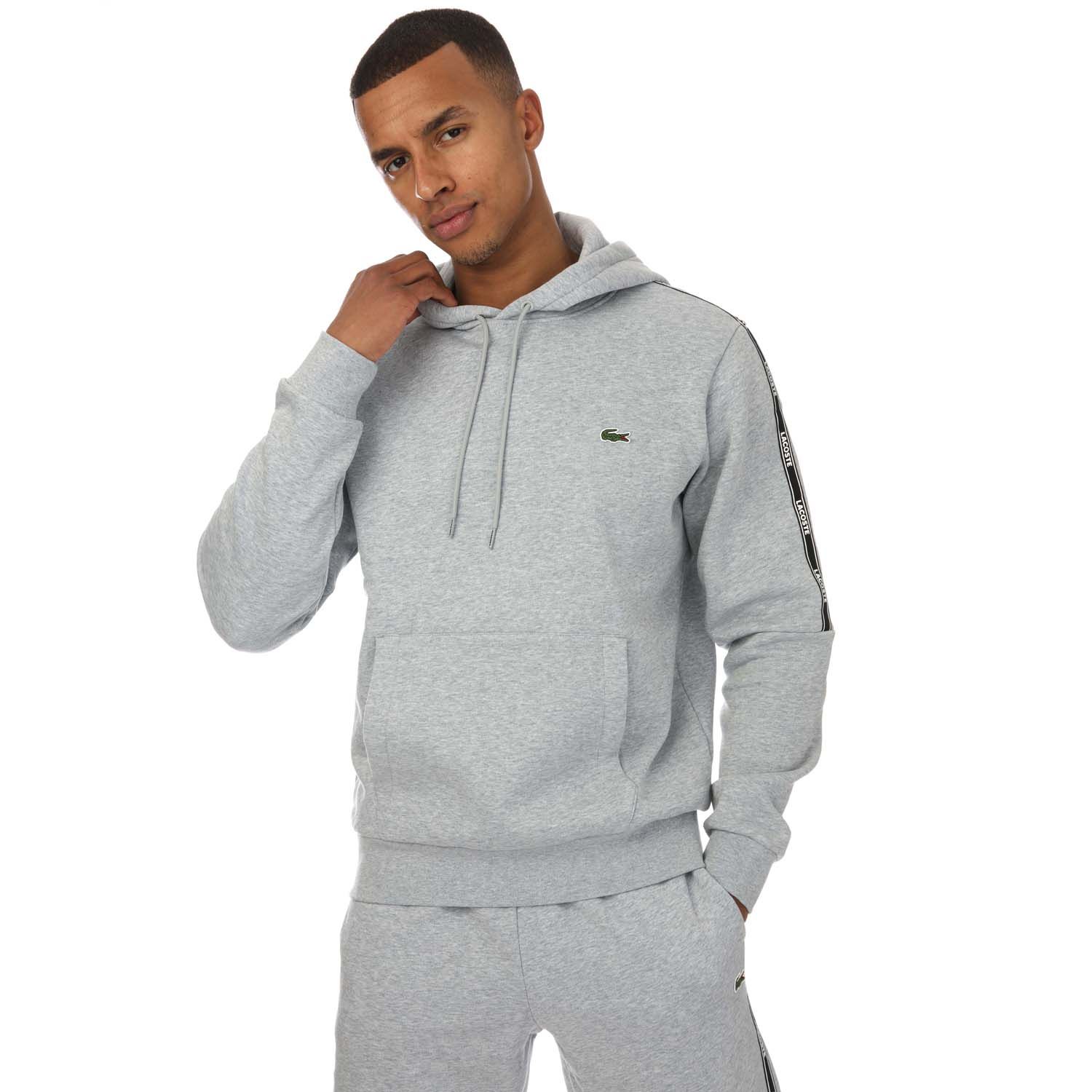 Grey Marl Lacoste Mens Tape Hoody - The