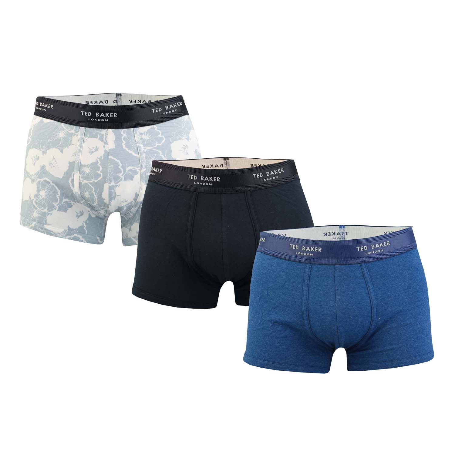 blue navy Ted Baker Mens Three Pack Cotton Fashion Trunk - Get The Label