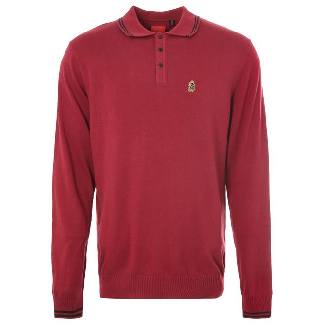 Red Luke 1977 Mens Milk Tipped Knitted Long Sleeve Polo Shirt - Get The ...