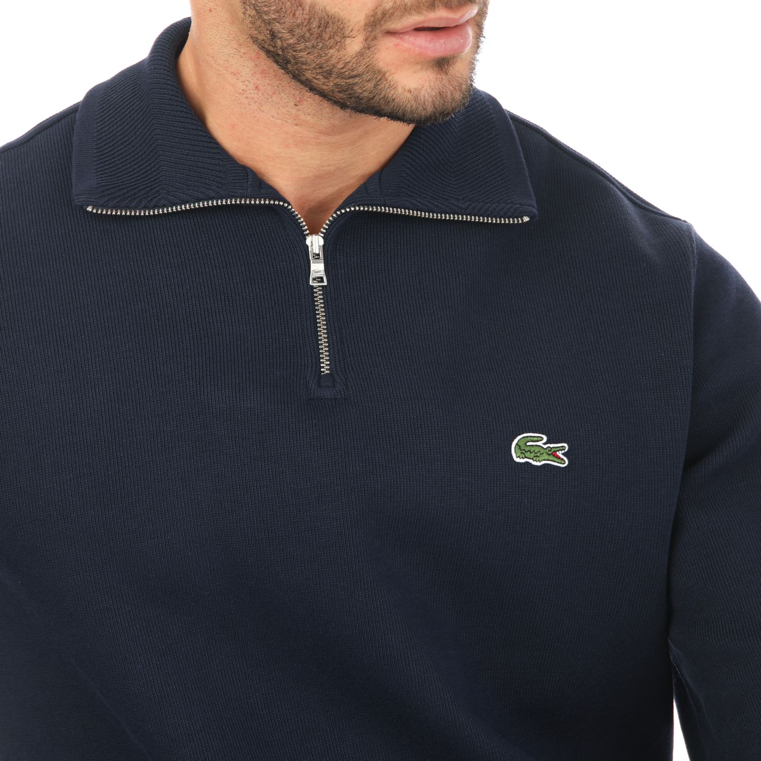 Navy Lacoste Mens Zippered Stand-Up Collar Cotton Sweatshirt - Get The ...