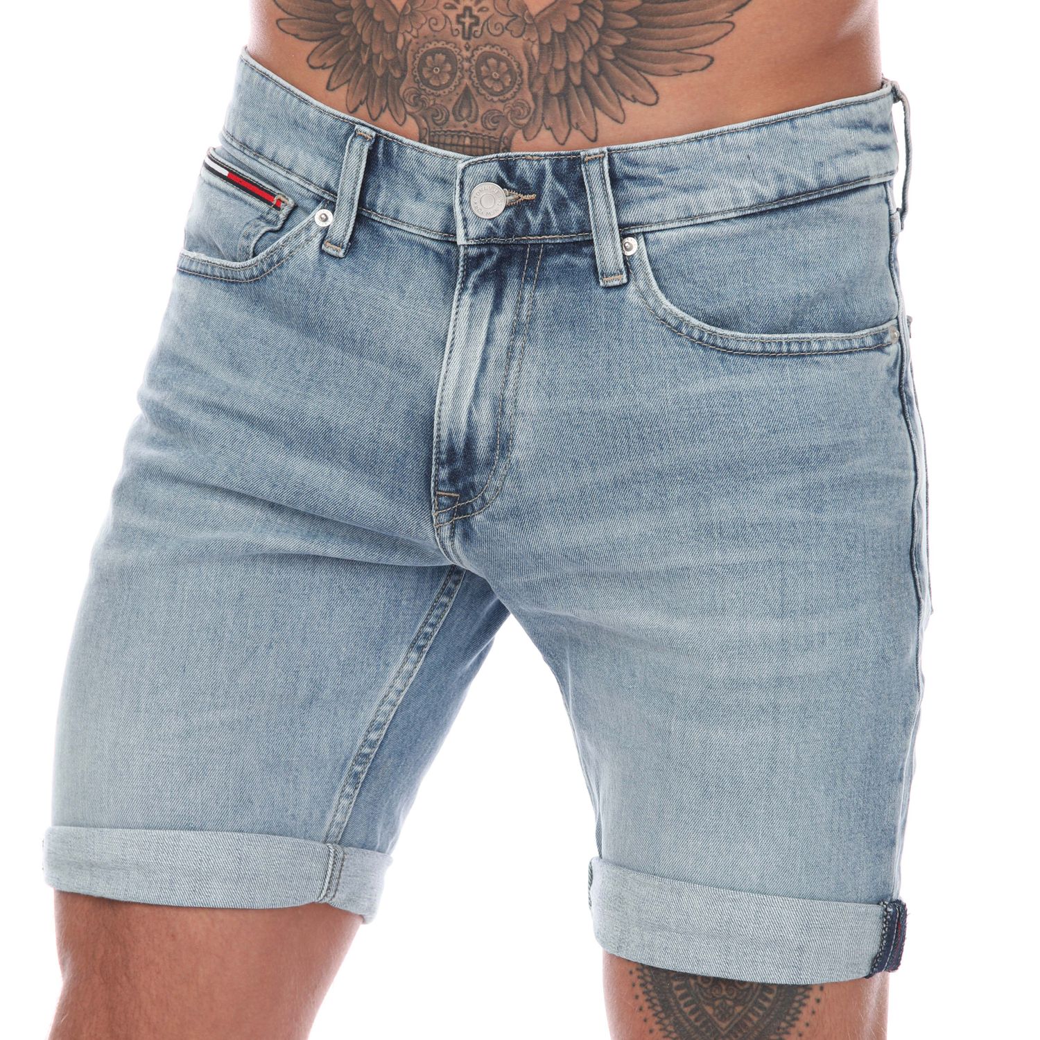 ru Frugtbar hagl Light Blue Tommy Hilfiger Mens Scanton Slim Fit Faded Denim Shorts - Get  The Label