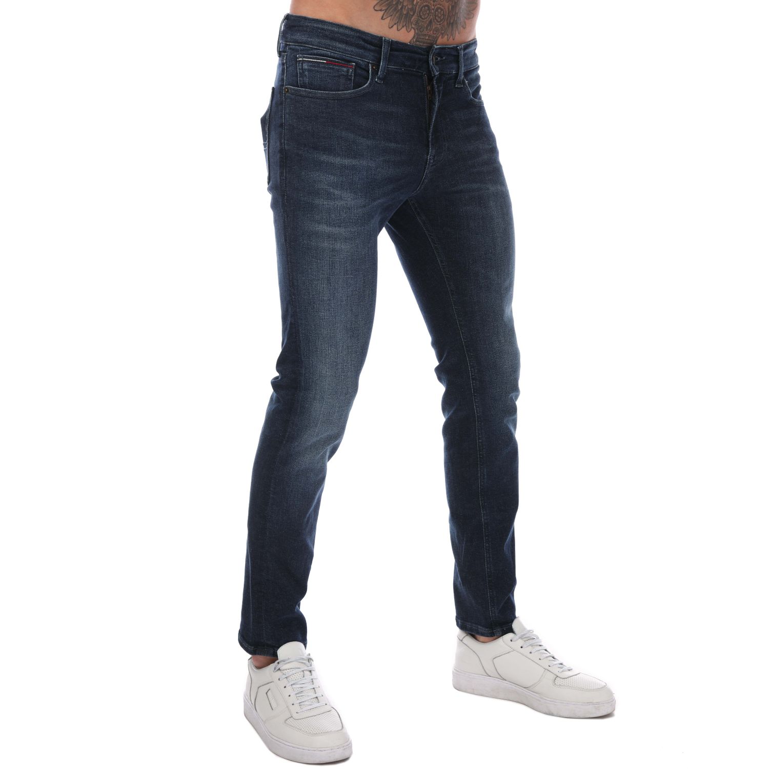 Dark Blue Tommy Hilfiger Mens Scanton Slim Fit Faded Jeans - Get Label