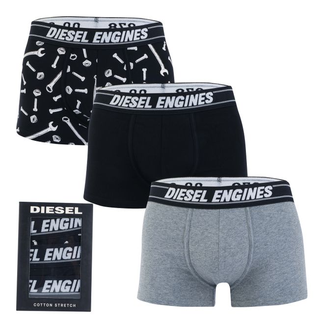Black Grey Diesel Mens UMBX-DAMIENT 3 Pack Boxers - Get The Label
