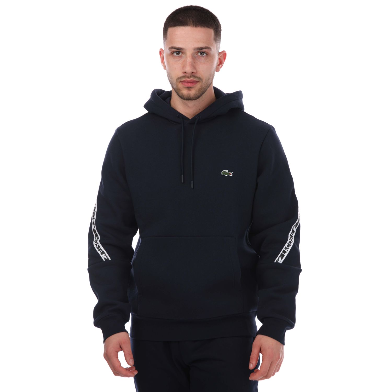 Navy Lacoste Mens Classic Fit Printed Bands Hoody - Get The Label