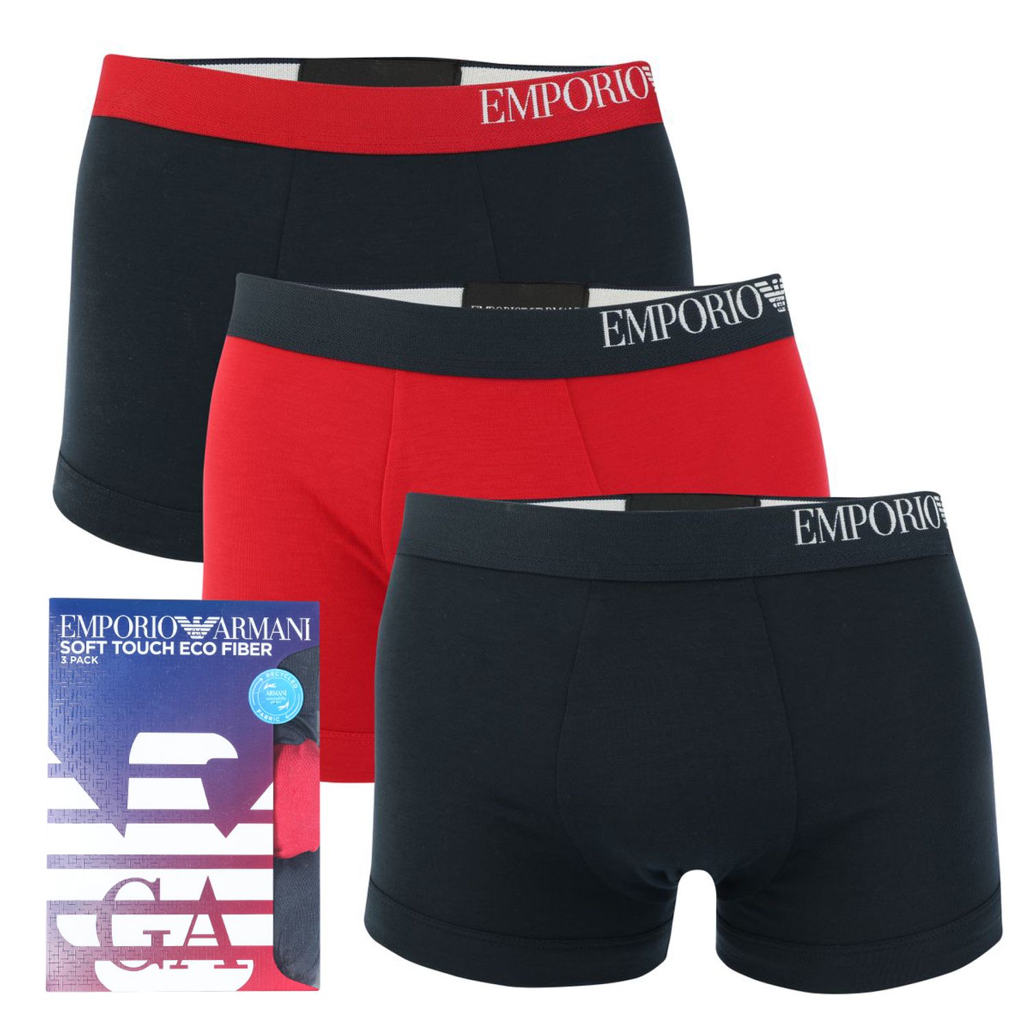 Navy Red Armani Mens 3-Pack Boxer Briefs - Get The Label