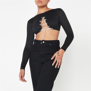 Missguided, Co Ord Rib Diamante Lace Up Crop Top