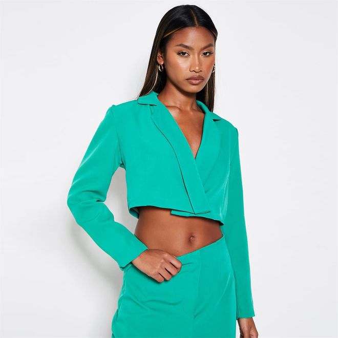 Petite Woven Cropped Fitted Blazer