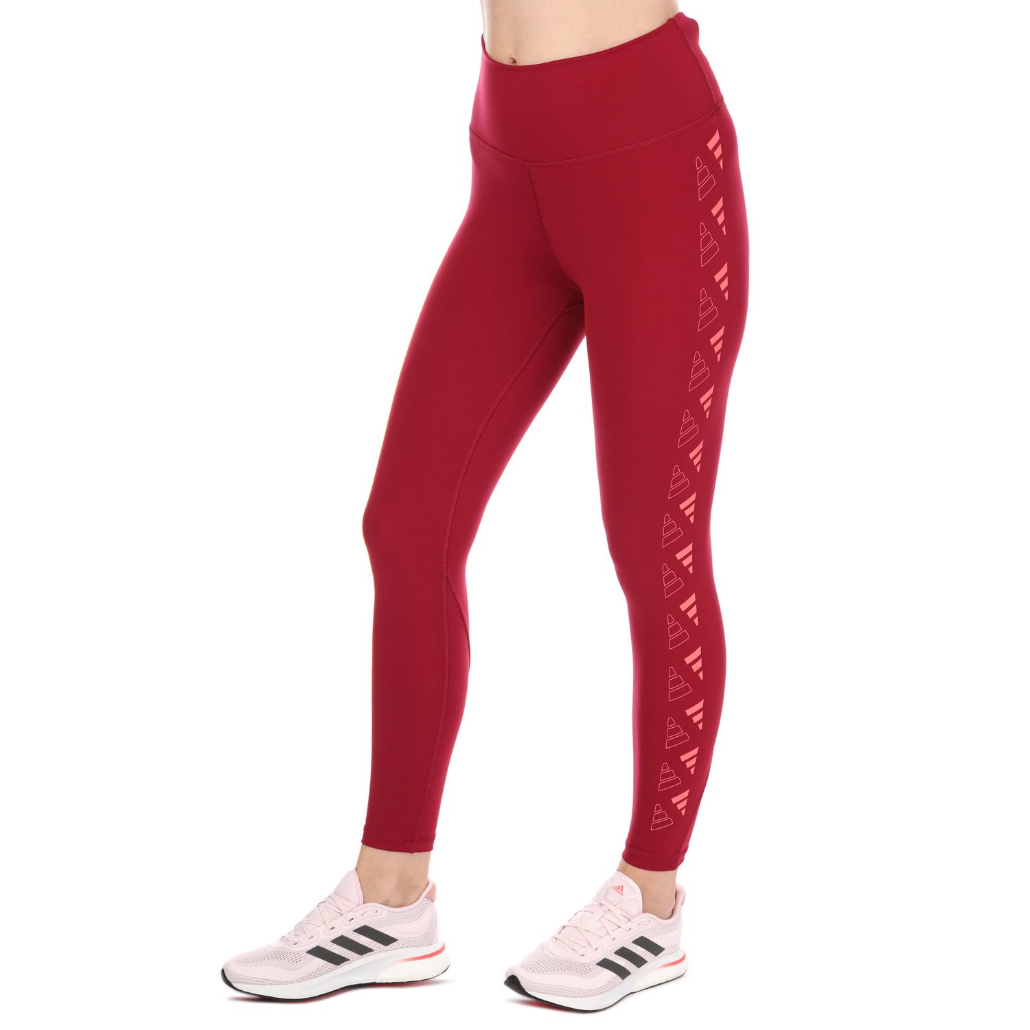 Burgundy adidas Womens Optime 3-Bar Training 7/8 Tights - Get The Label
