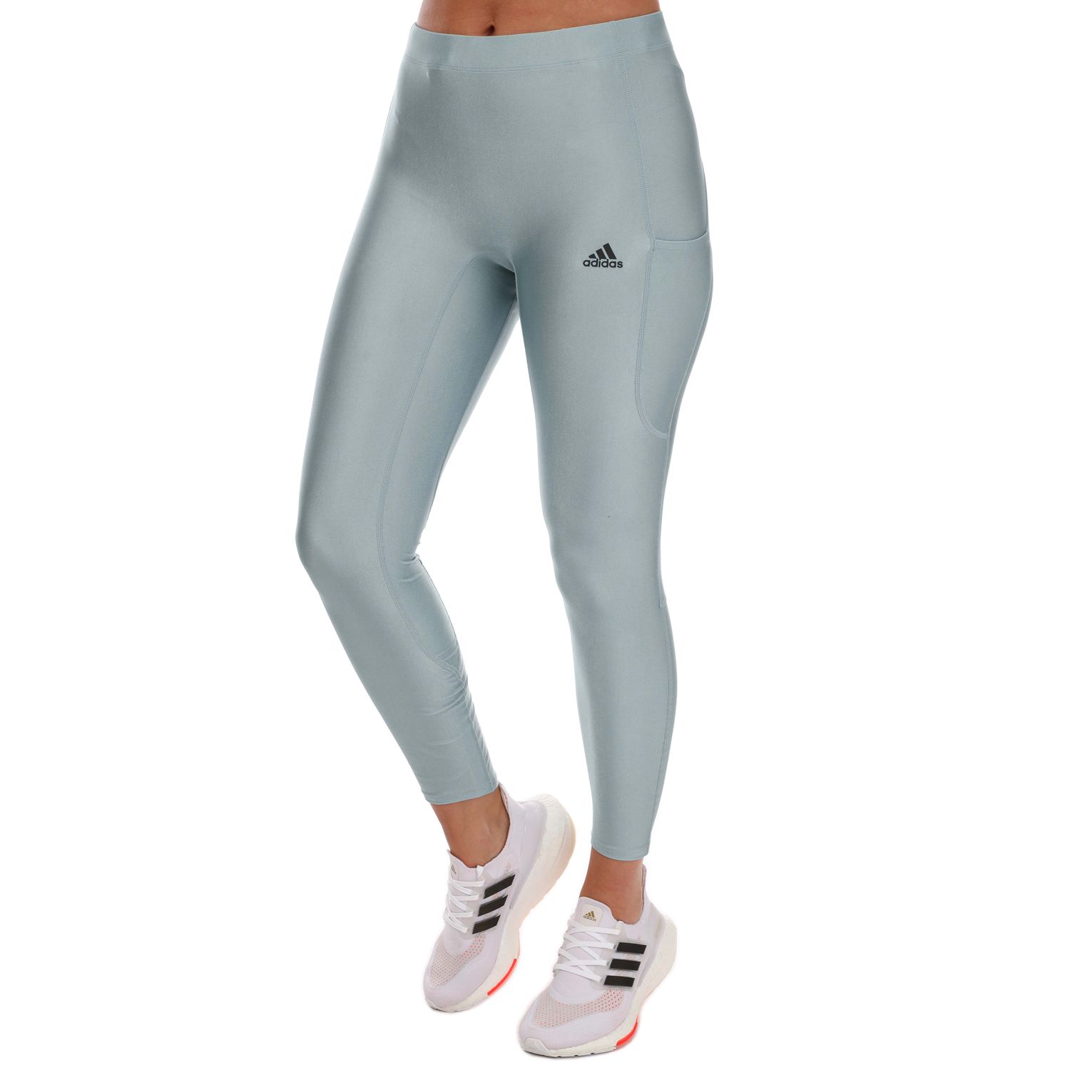 Grey blue adidas Womens Fastlmpact Shiny Running 7/8 Tights - Get The Label