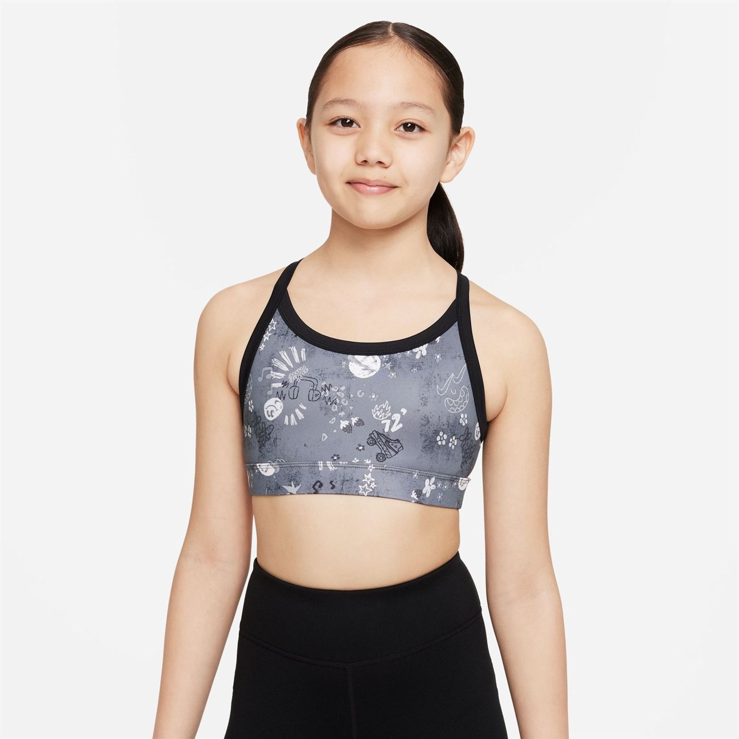Grey Nike Girl's Dri-FIT Indy Icon Clash bra - Get The Label