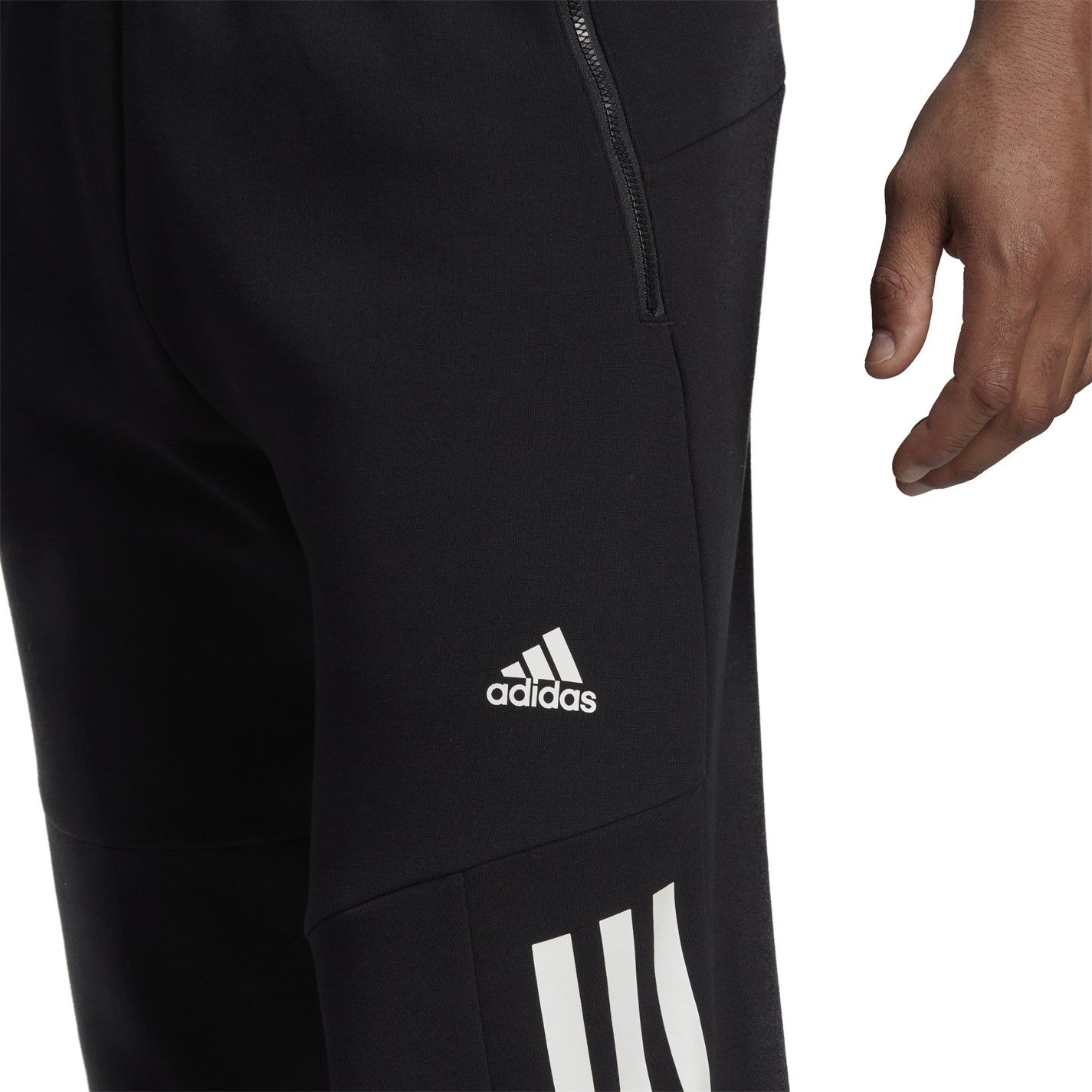 adidas Mens Essentials French Terry Tapered Cuff 3Stripes Pants   blackwhite HA4337