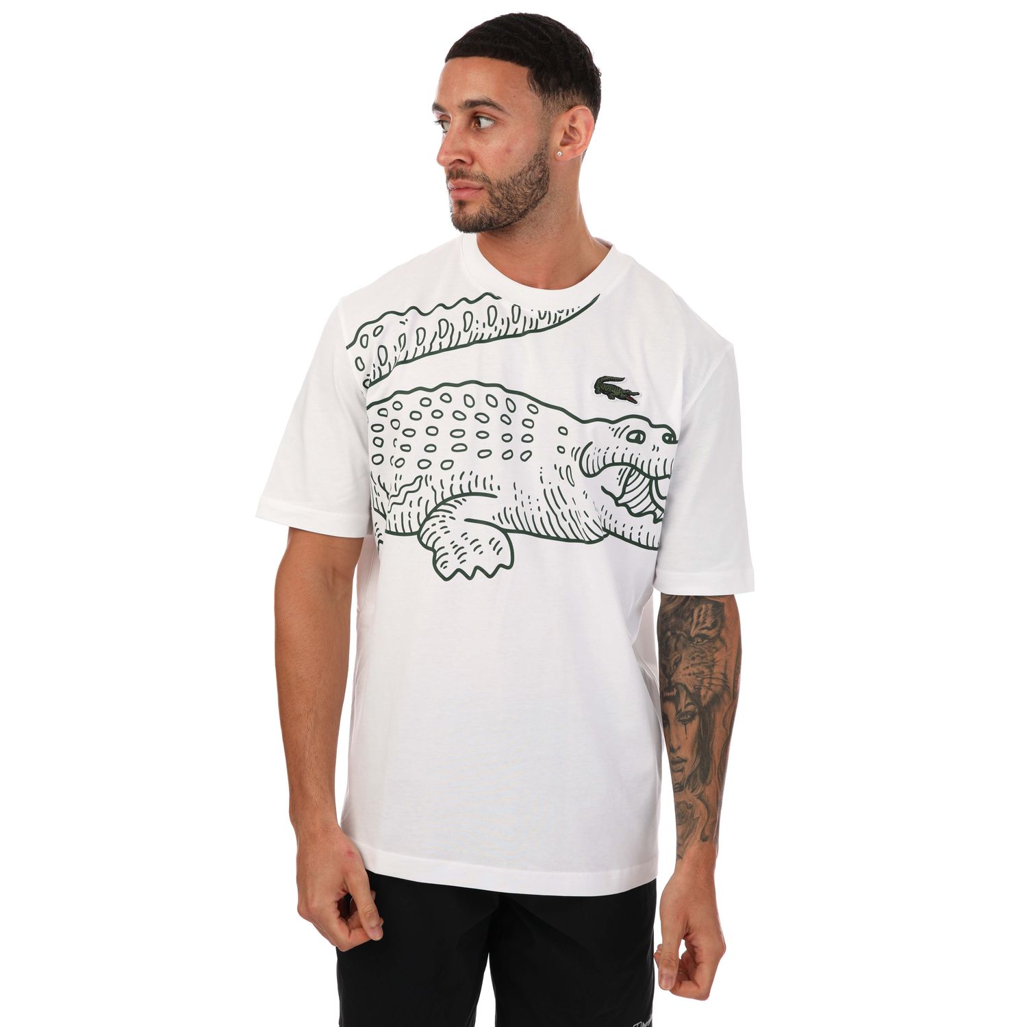 White Lacoste Mens Large Croc Print T-Shirt - Get The Label