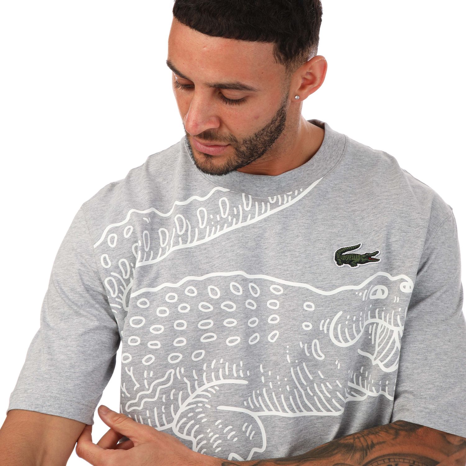 Grey Lacoste Mens Large Croc Print T-Shirt - Get The Label