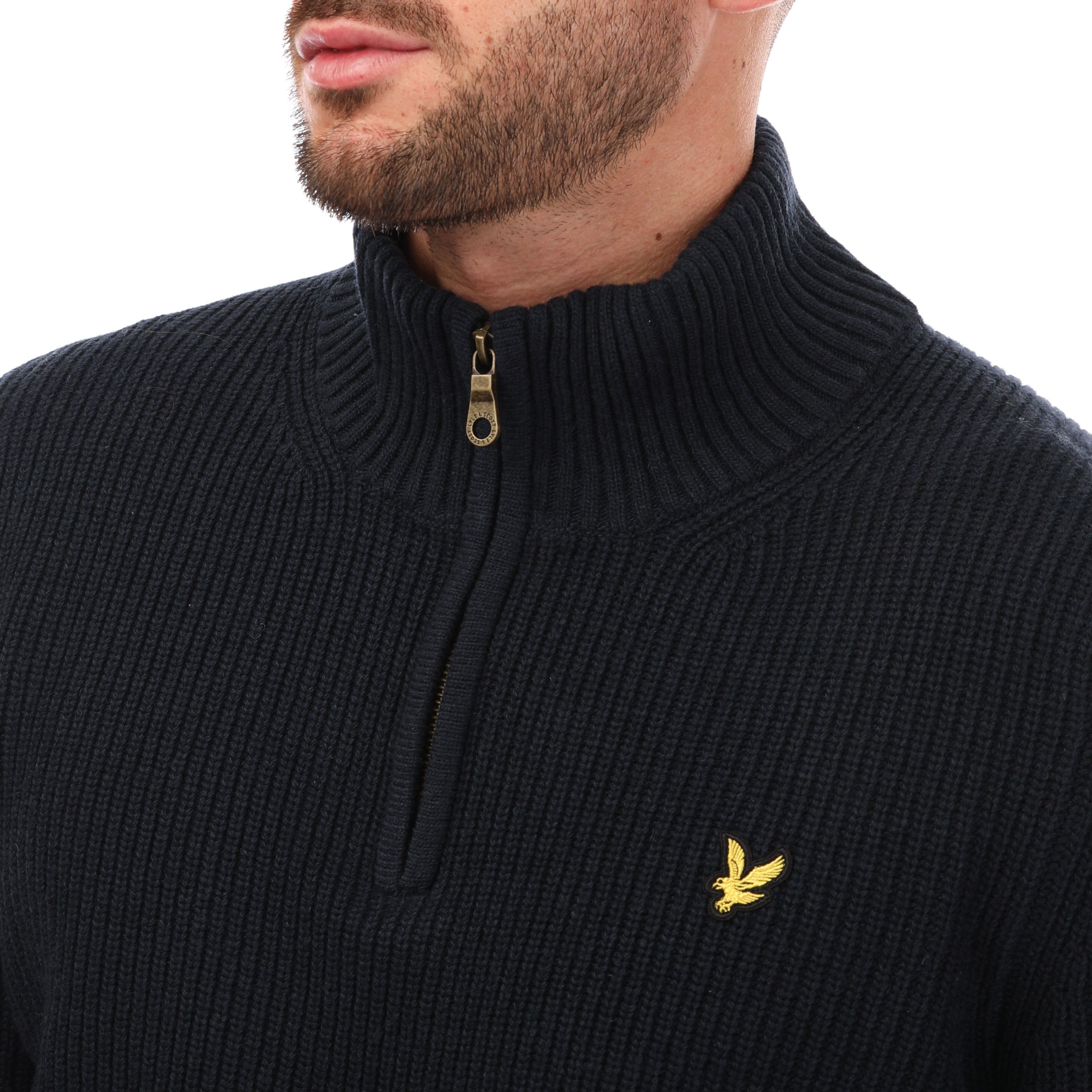 Navy Lyle And Scott Mens Ribbed Quarter Zip Jumper - Get The Label