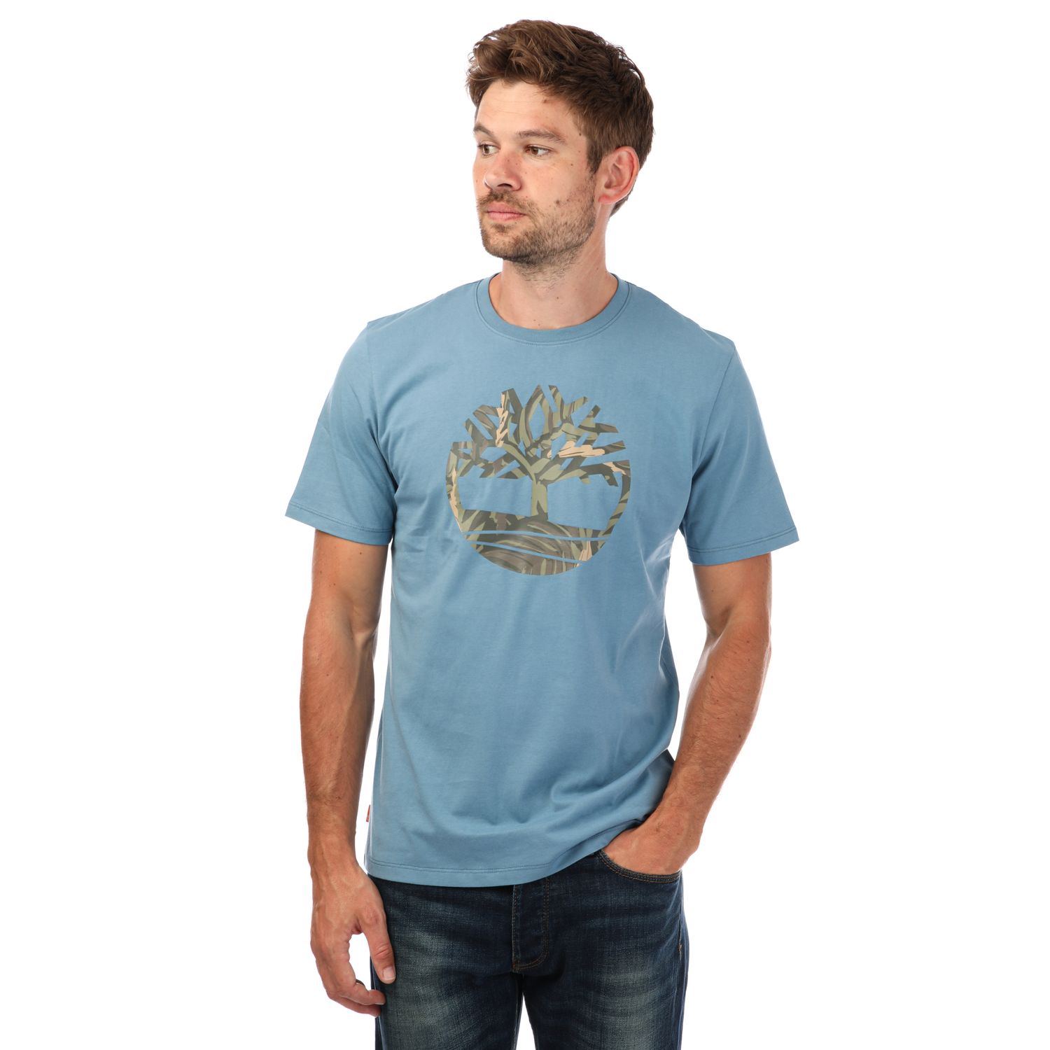 Blue Timberland Mens Seasonal Camo Logo T-Shirt - Get The Label