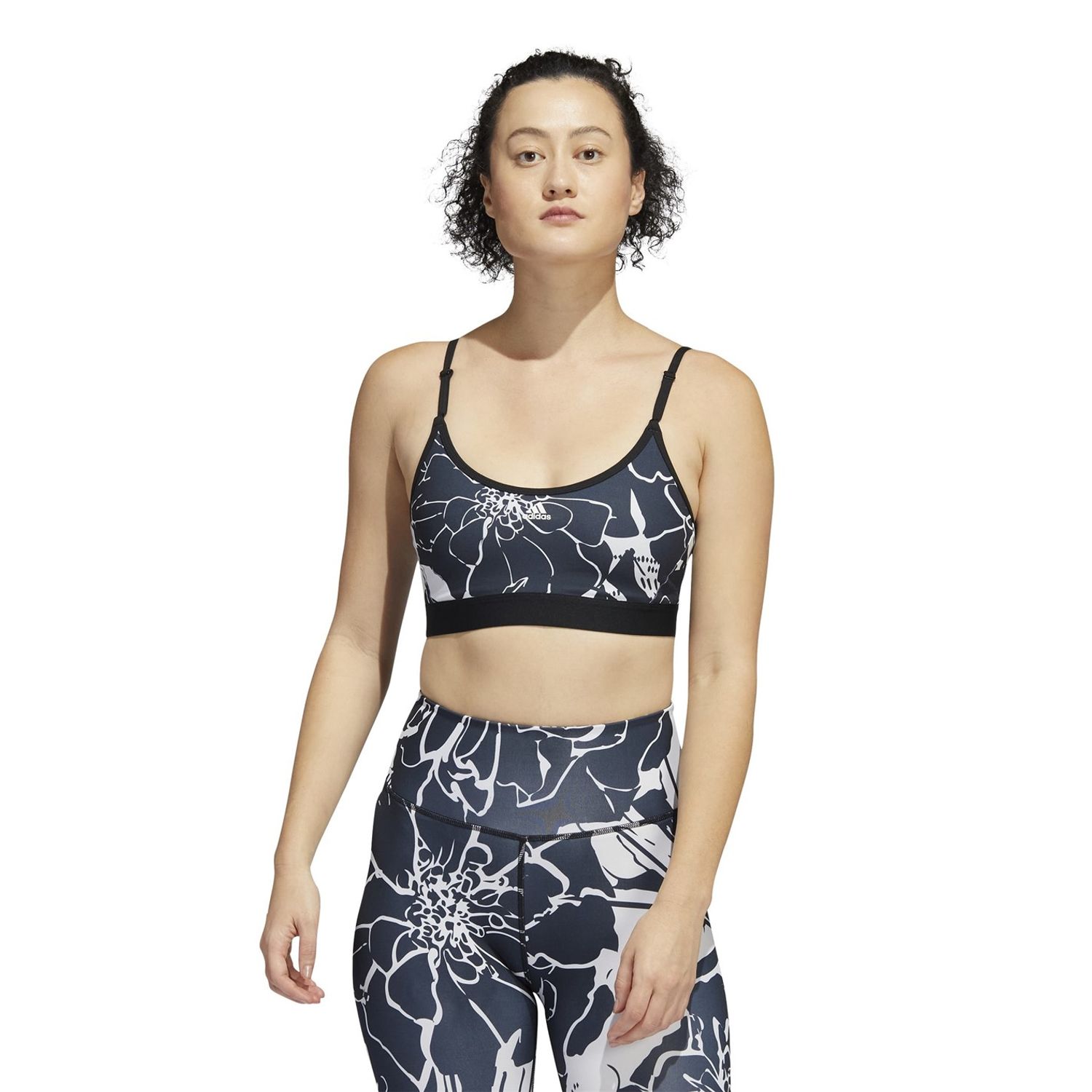 adidas Womens Light-Support Flower Print Bra in Grey