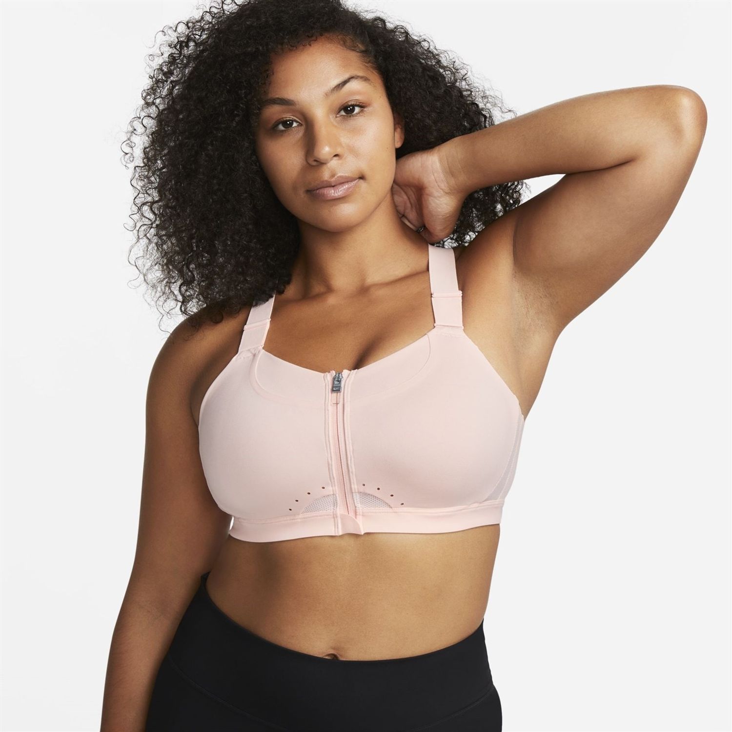 Nike Womens Dri Fit Alpha High Support Padded Zip Front Sports Bra in Pink
