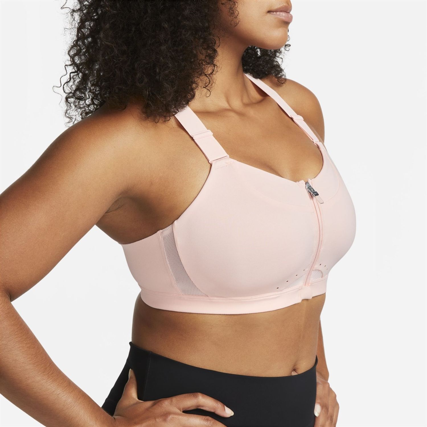 Nike Womens Dri Fit Alpha High Support Padded Zip Front Sports Bra in Pink