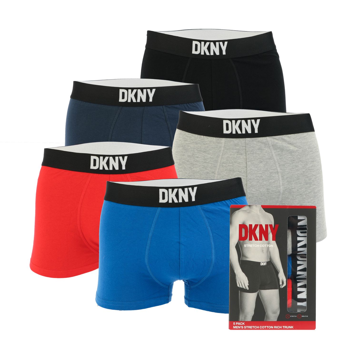 Buy DKNY Mens Portland Five Pack Boxers Black/Grey/Navy/Charcoal/White