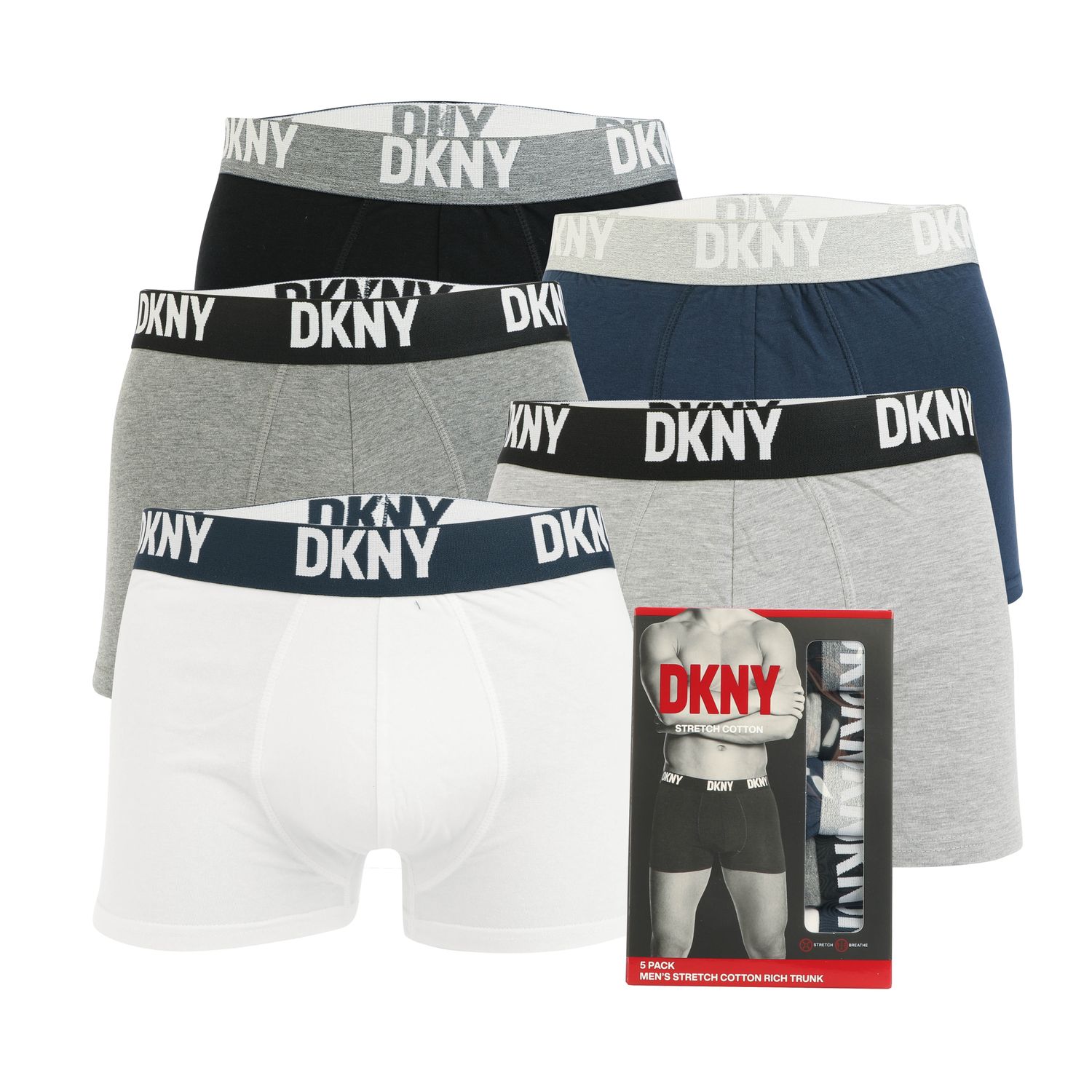 Grey DKNY Mens Portland 5 Pack Trunk Boxer Shorts - Get The Label