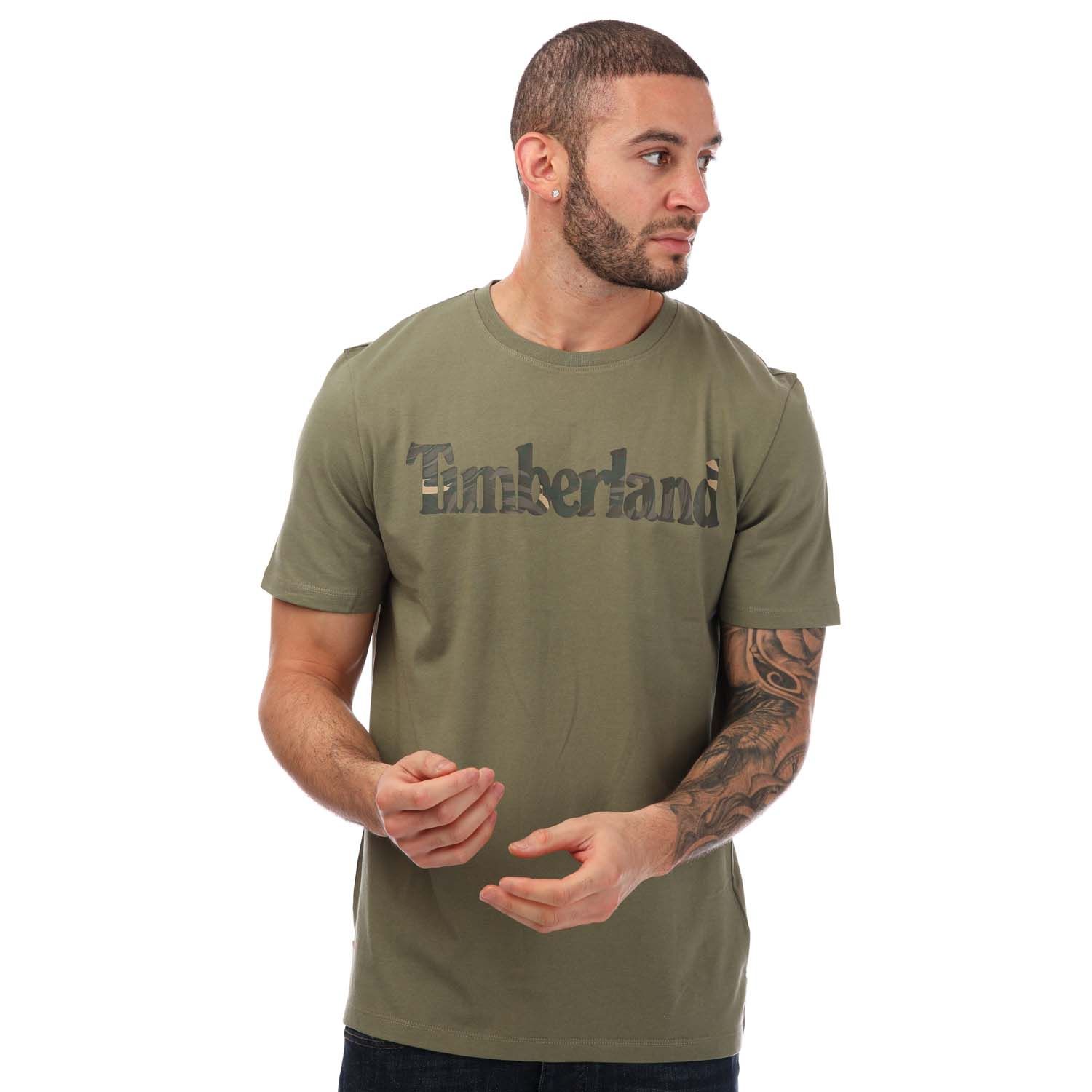 Khaki Timberland Mens Linear Logo Camo T-Shirt - Get The Label