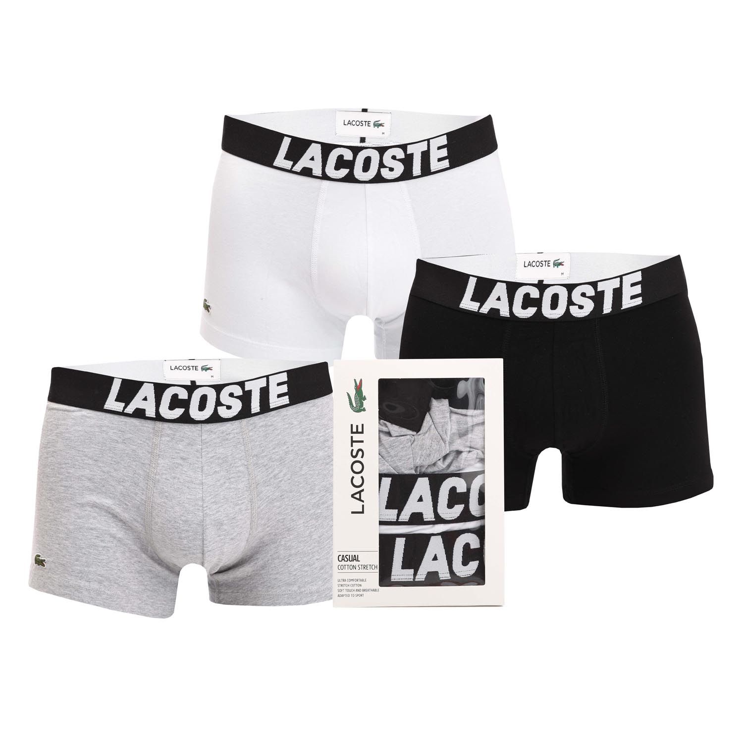 Black Lacoste Mens 3-Pack Branded Jersey Trunks - Get The Label