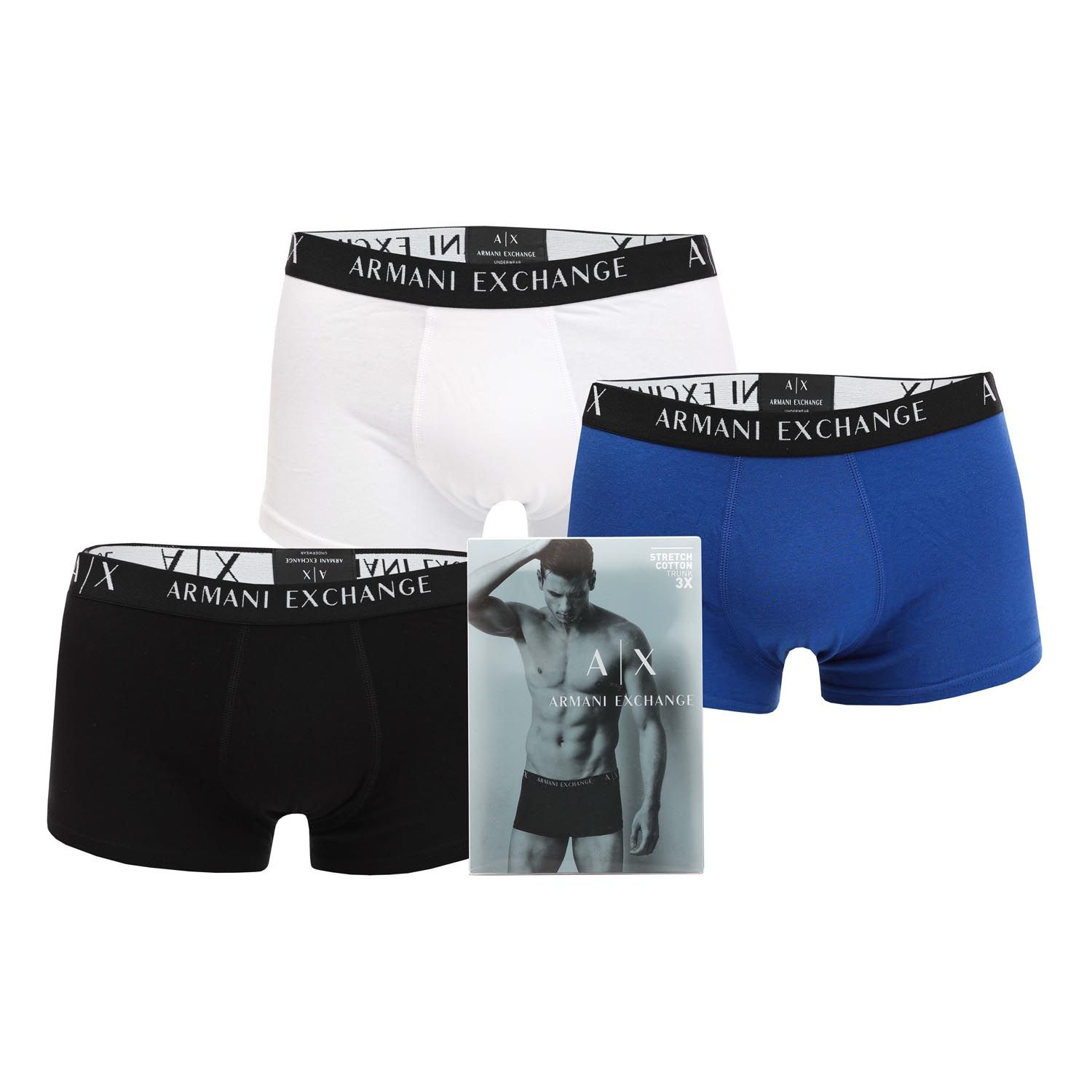 White blue black Armani Exchange Mens 3 Pack Boxers - Get The Label