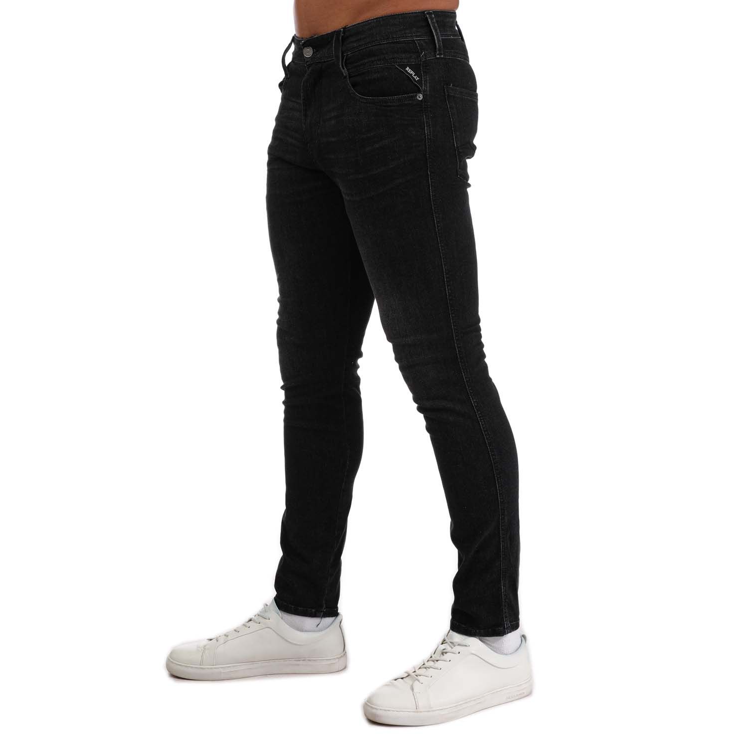 Grey Replay Mens Anbass Power Stretch Slim Fit Jeans - Get The Label