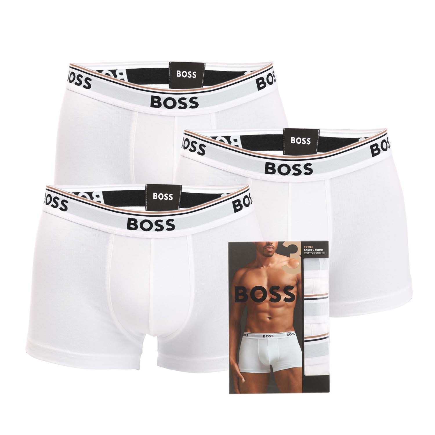White Hugo Boss Mens 3 Pack Stretch Cotton Boxer Trunks - Get The
