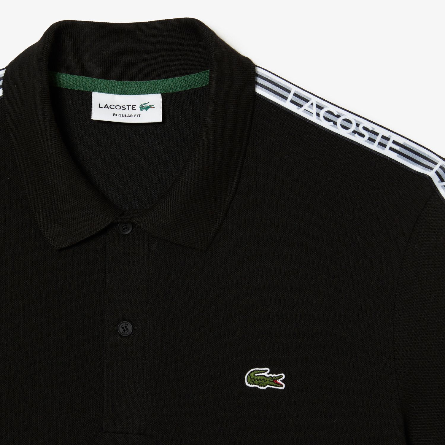 Black Lacoste Mens Short Sleeve Tape Pique Polo Shirt - Get The Label