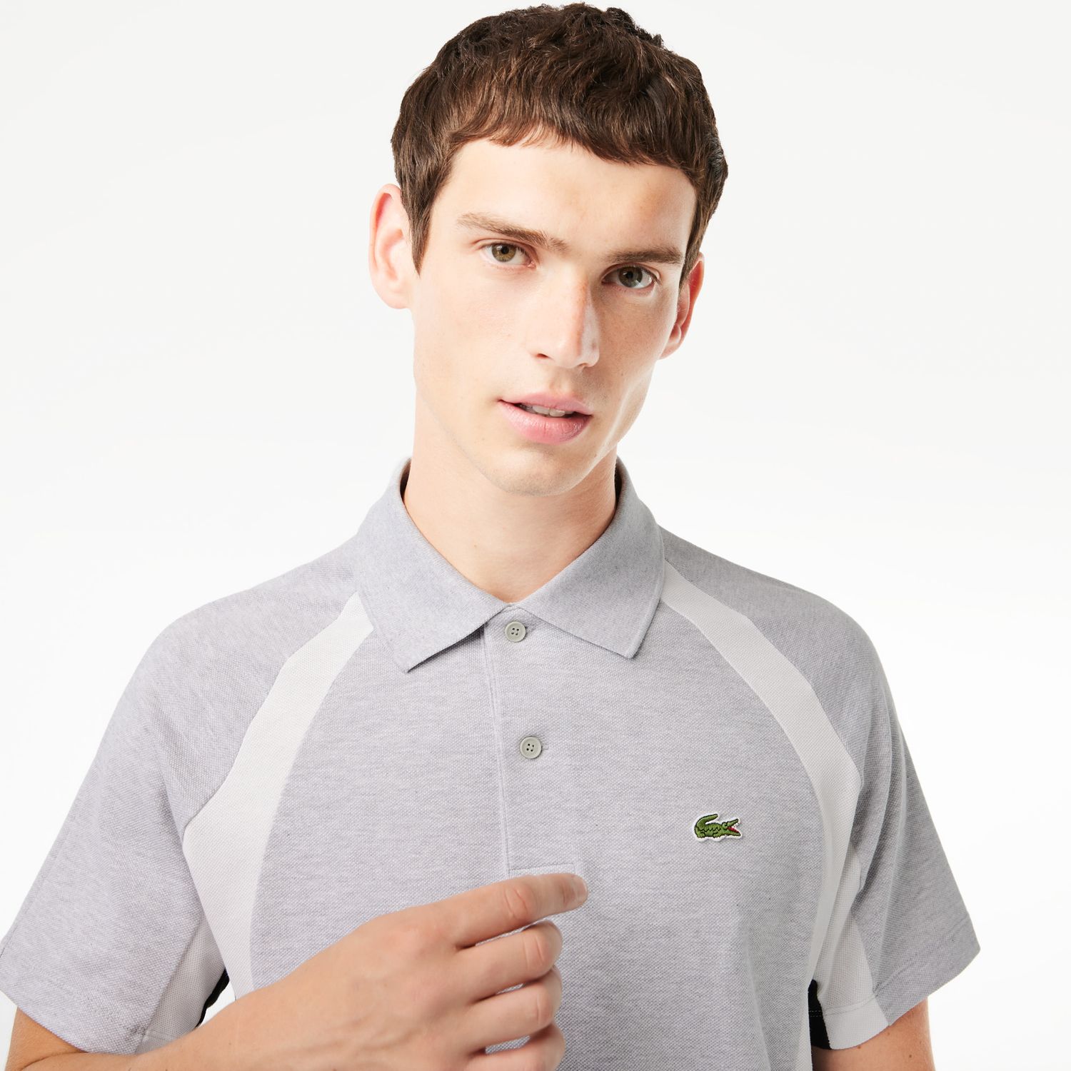 Grey Lacoste Mens Cotton Mini-Pique Colourblock Polo Shirt - Get The Label