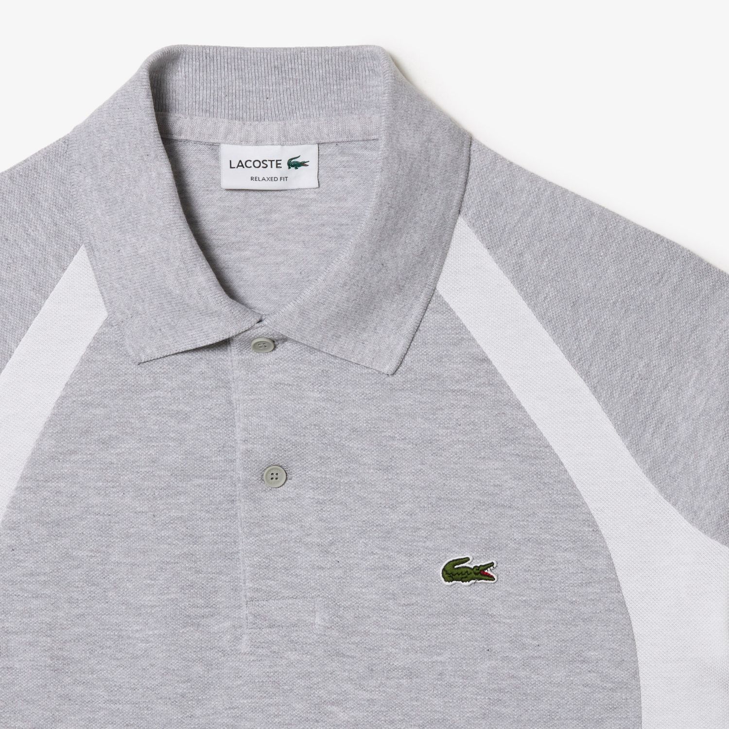 Grey Lacoste Mens Cotton Mini-Pique Colourblock Polo Shirt - Get The Label
