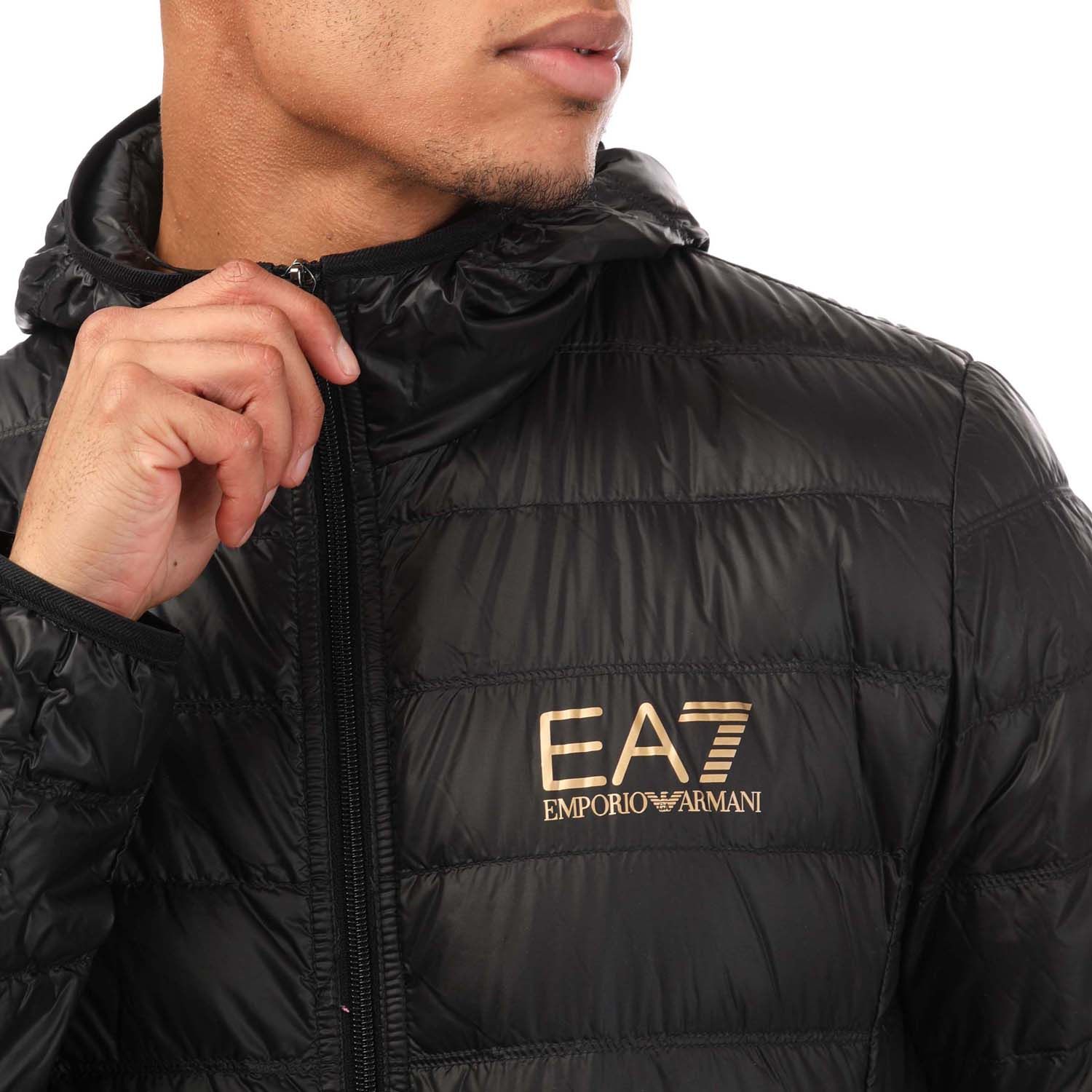 Emporio Armani EA7 Mens Core ID Down Hooded Jacket in Black Gold