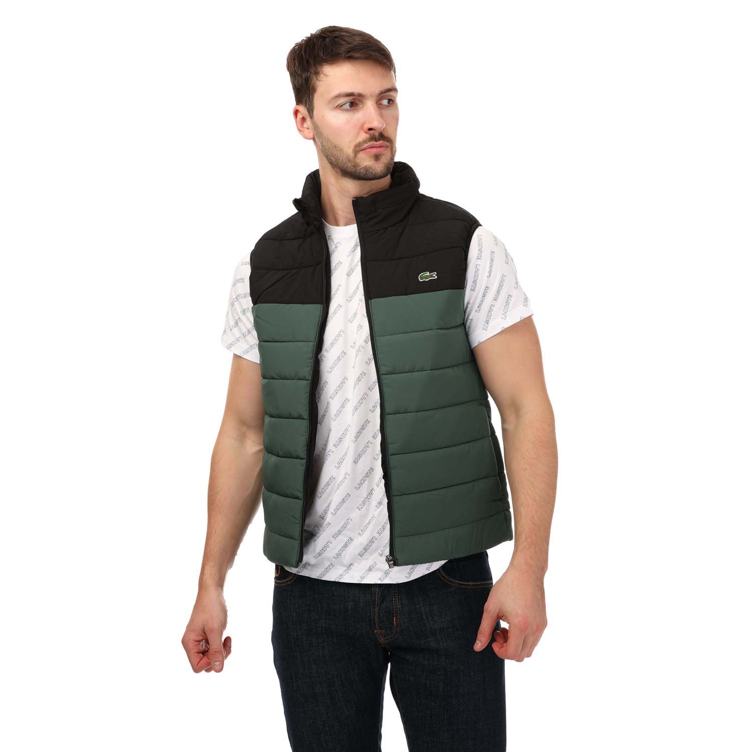 black green Lacoste Mens Padded Water-Resistant Vest - Get The Label