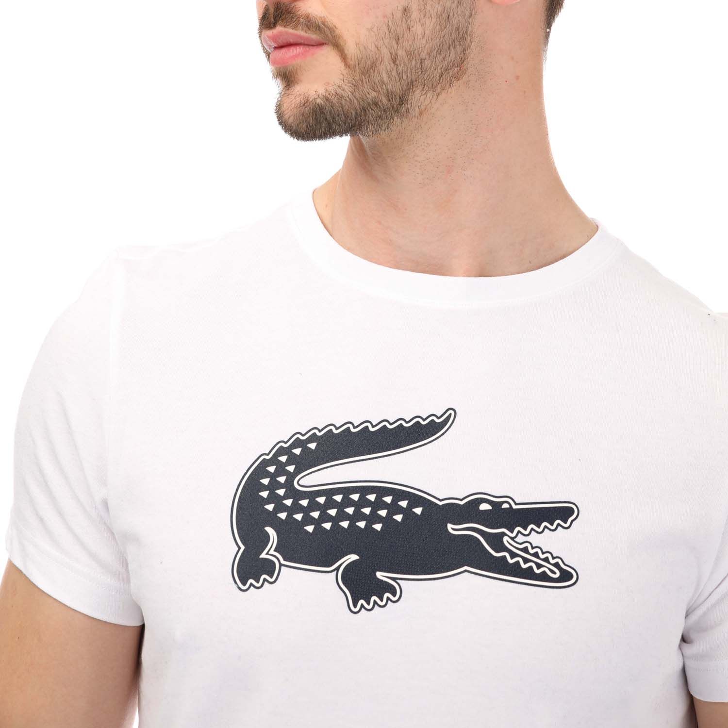 White Navy Lacoste Mens SPORT 3D Print Crocodile Jersey T-Shirt - Get ...